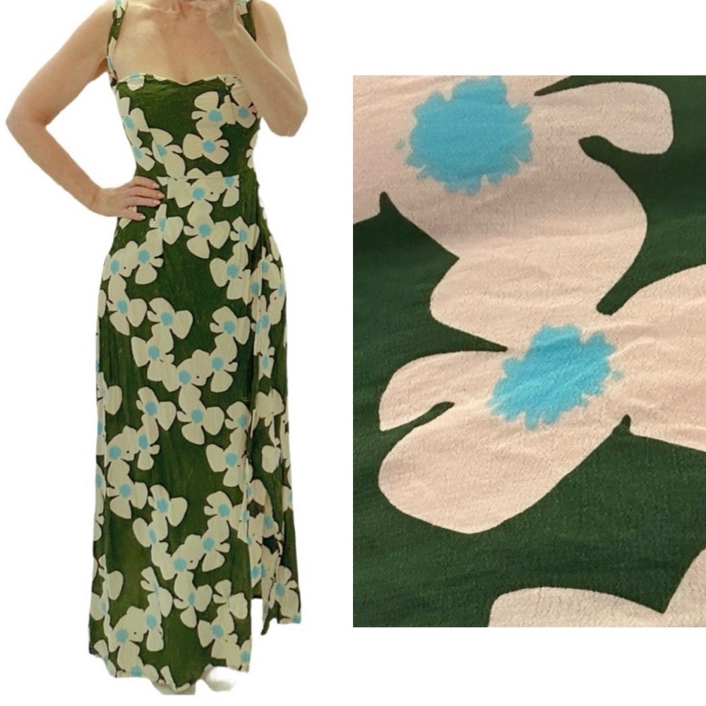 Ava Sky Gorgeous Green Floral Maxi Dress Hawaii 808 Aloha Fighting Eel